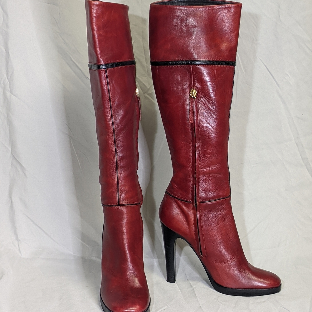 Roberto Cavalli Tall Cardinal Red Leather Knee Boot • Women's EU 39½ | US 8½-9½